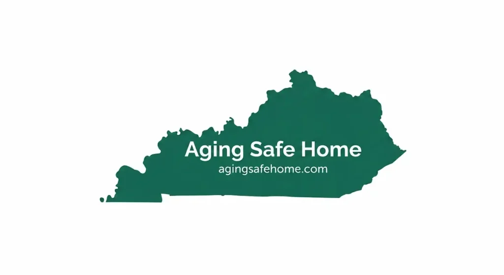 Aging Safe Home Kentucky state silhouette representing aging in place contractor services in Eastern Kentucky including Leslie County Perry County and surrounding Appalachian communities
