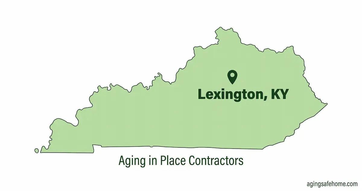 Map of Kentucky with a pin marking Lexington, for the Aging in Place Contractors directory
